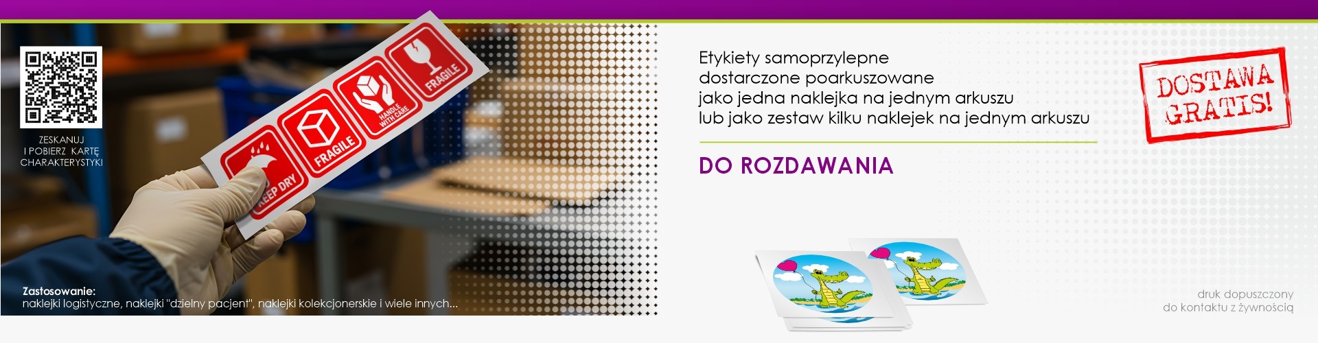 Baner prezentujący naklejki cięte na sztuki do rozdawania
