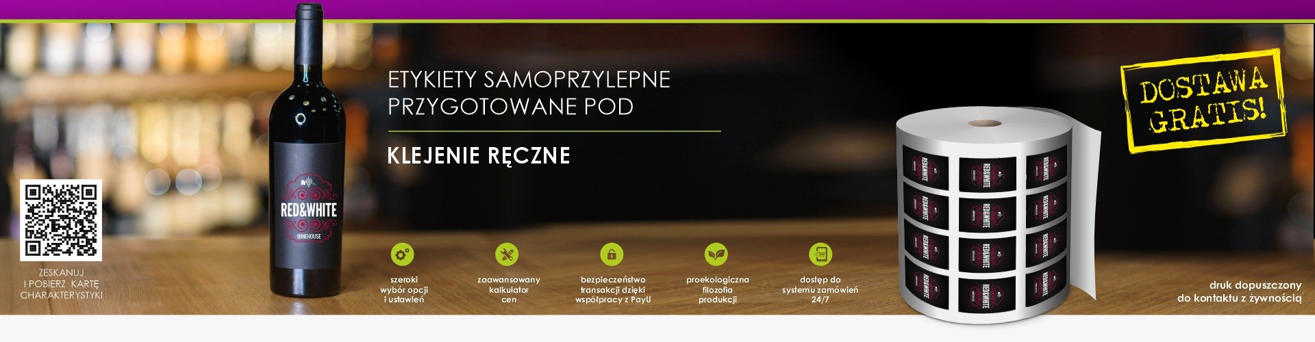 Baner prezentujący druk naklejek na rolce pod klejenie ręczne